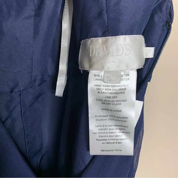 Davids Bridal faux wrap pleated chiffon maxi v neck dress marine navy - Picture 14 of 14